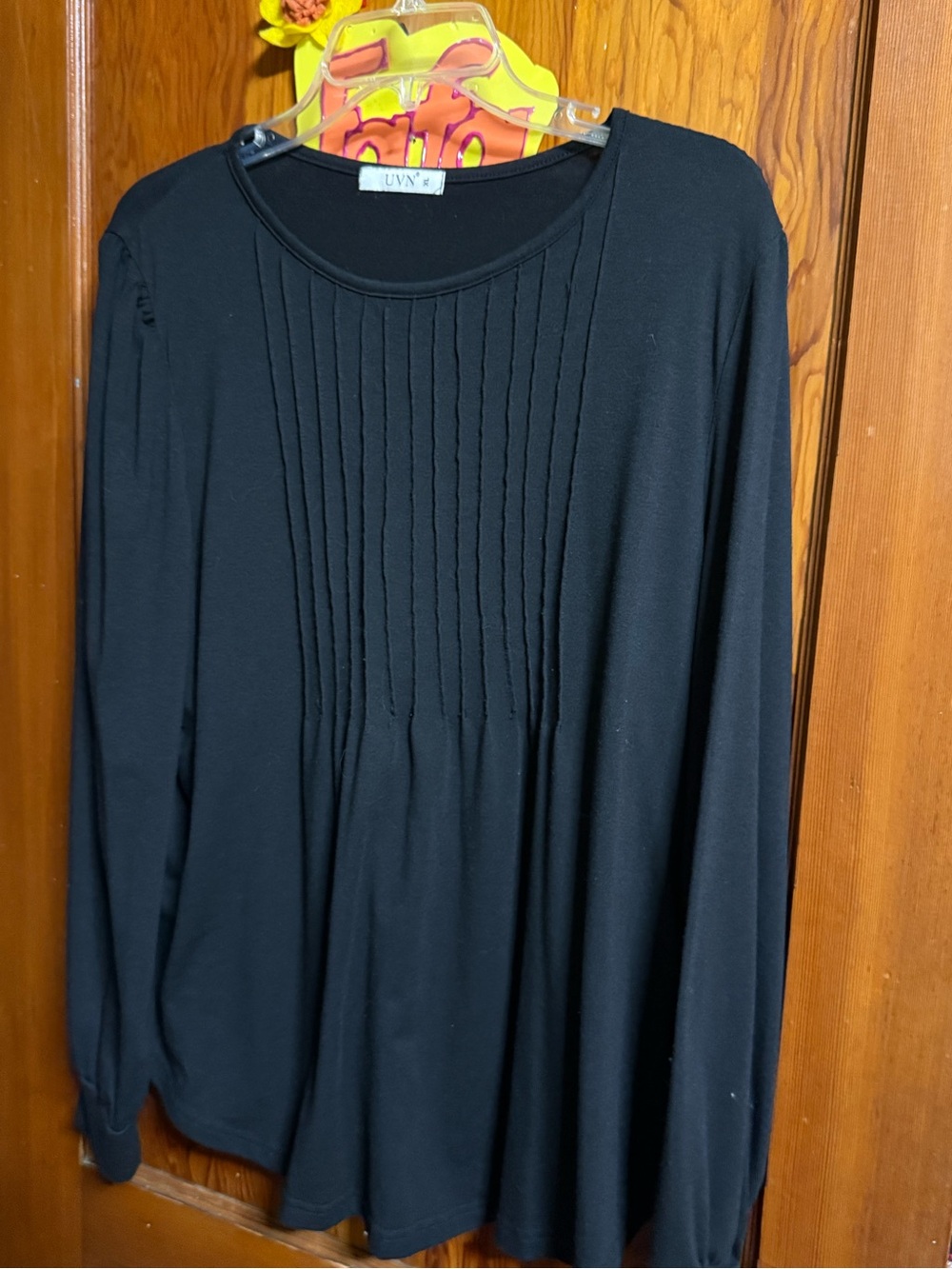 Women's Black Pintuck Long Sleeve Top